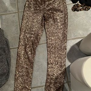 Gold sequin stretch pants